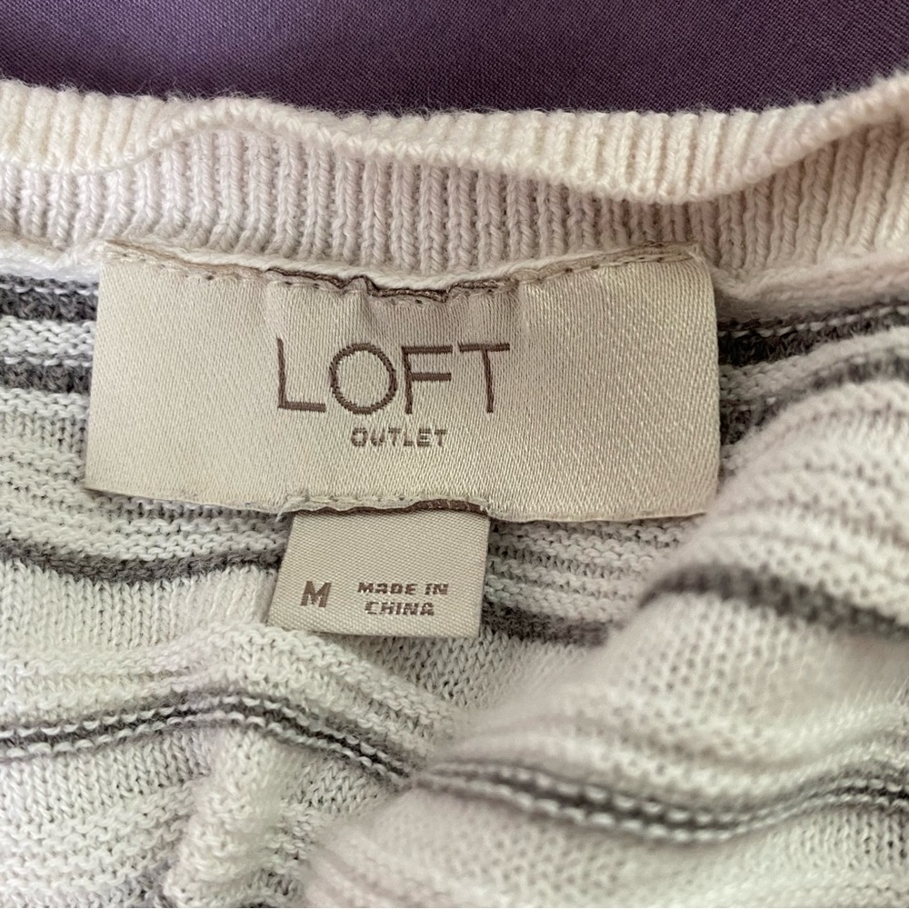 Loft Outlet Gray and White Stripe Cardigan Size Medium - Picture 5 of 6
